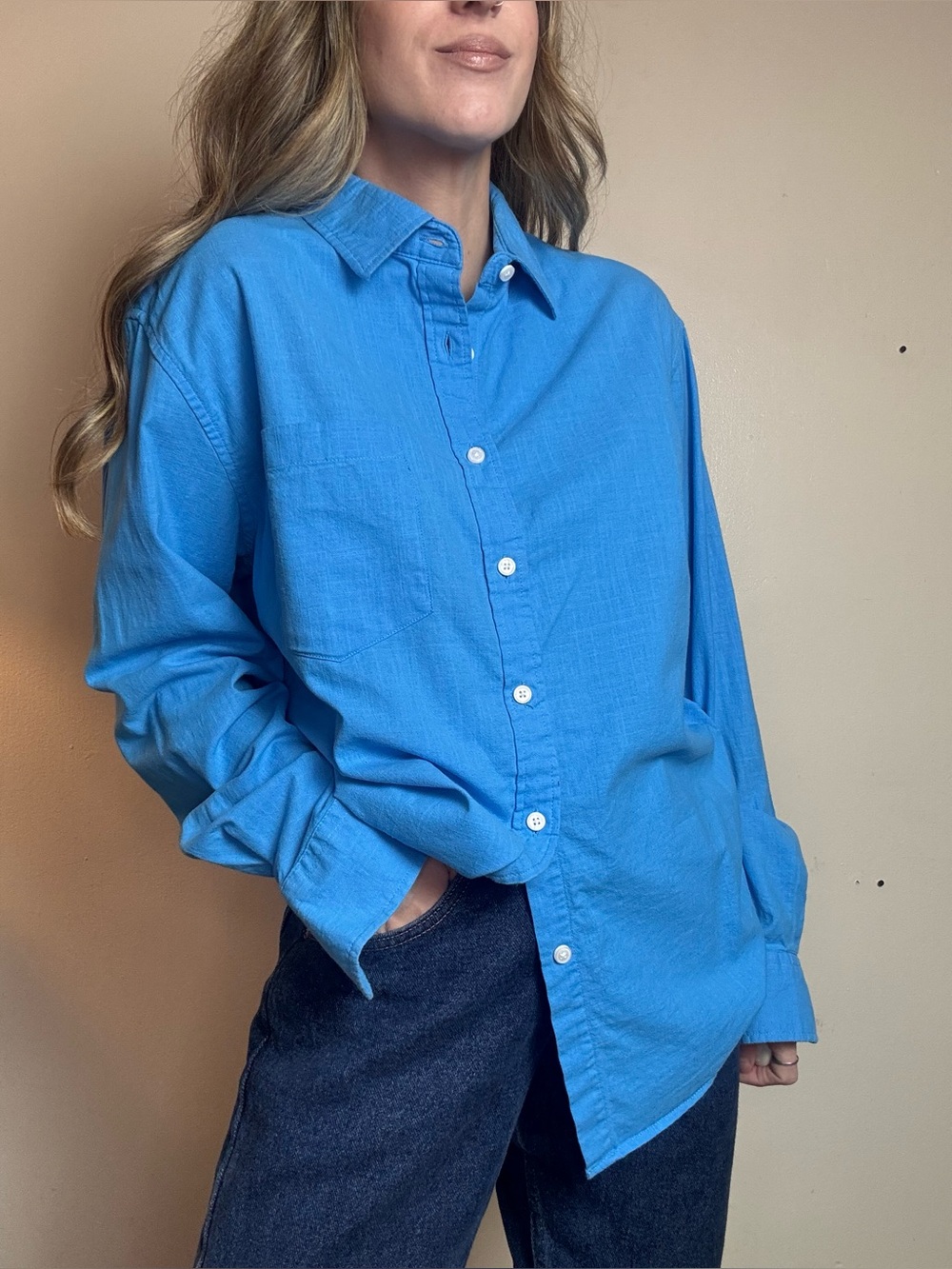 Bright Blue Relaxed Button-Down Shirt - Design In Italy